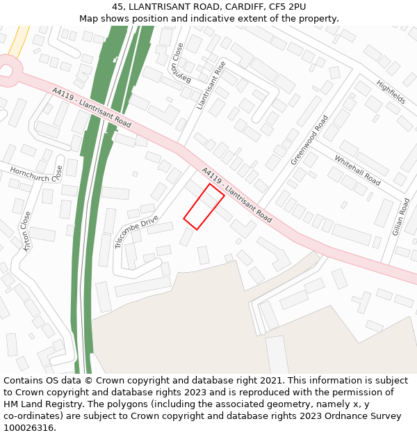 45, LLANTRISANT ROAD, CARDIFF, CF5 2PU: Location map and indicative extent of plot