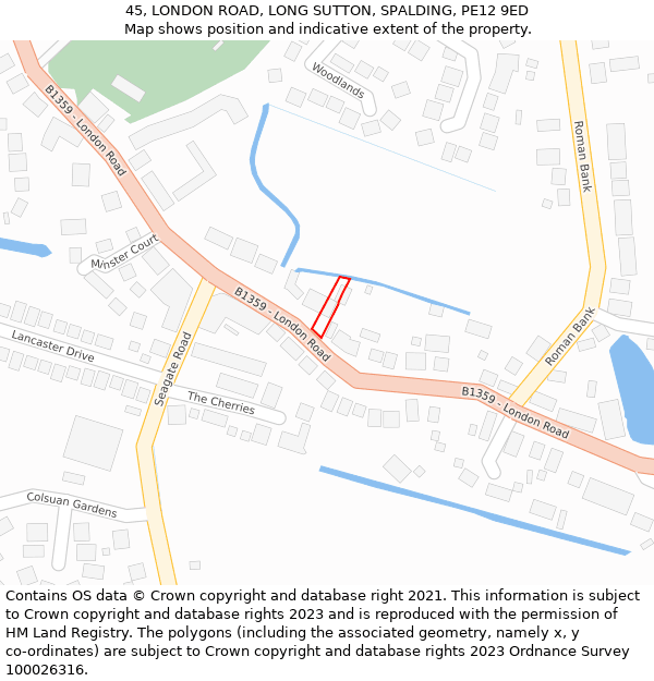 45, LONDON ROAD, LONG SUTTON, SPALDING, PE12 9ED: Location map and indicative extent of plot