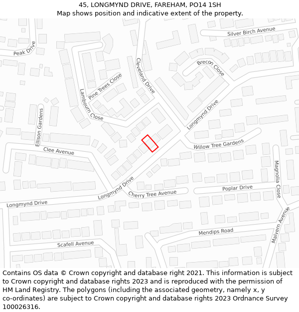 45, LONGMYND DRIVE, FAREHAM, PO14 1SH: Location map and indicative extent of plot