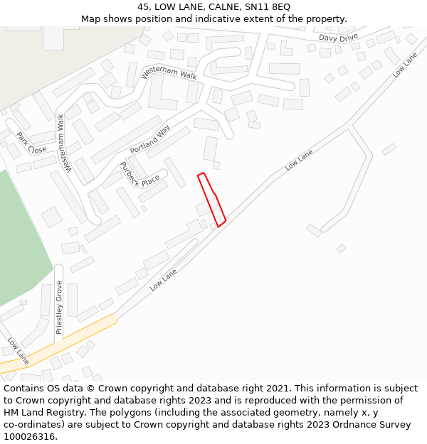 45, LOW LANE, CALNE, SN11 8EQ: Location map and indicative extent of plot