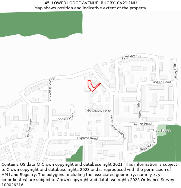 45, LOWER LODGE AVENUE, RUGBY, CV21 1NU: Location map and indicative extent of plot