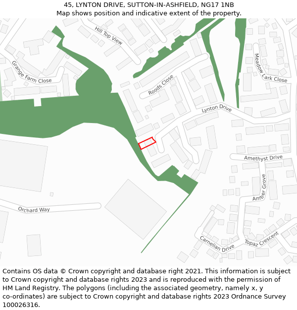 45, LYNTON DRIVE, SUTTON-IN-ASHFIELD, NG17 1NB: Location map and indicative extent of plot