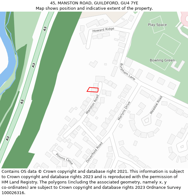 45, MANSTON ROAD, GUILDFORD, GU4 7YE: Location map and indicative extent of plot