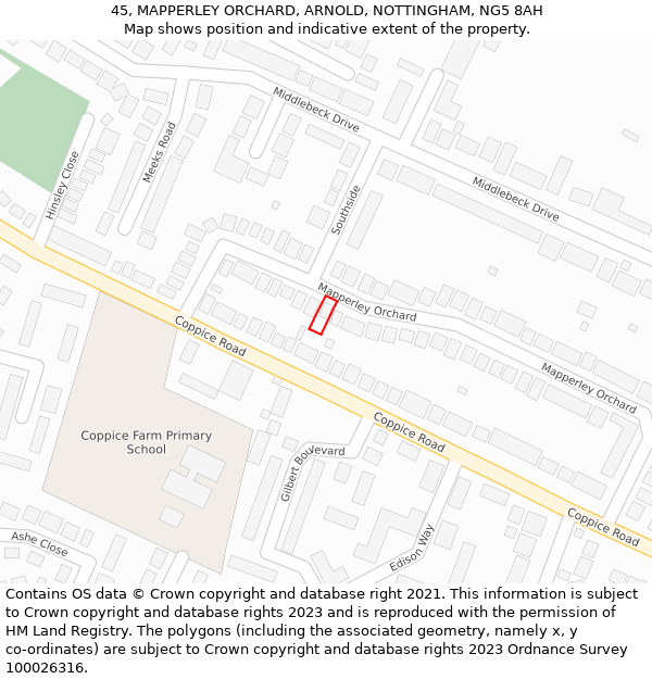 45, MAPPERLEY ORCHARD, ARNOLD, NOTTINGHAM, NG5 8AH: Location map and indicative extent of plot