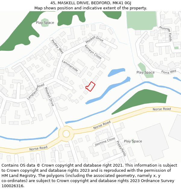 45, MASKELL DRIVE, BEDFORD, MK41 0GJ: Location map and indicative extent of plot