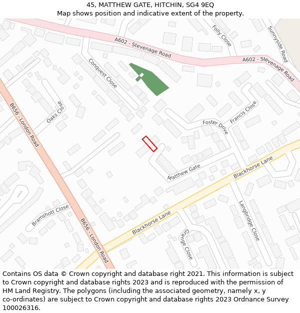 45, MATTHEW GATE, HITCHIN, SG4 9EQ: Location map and indicative extent of plot