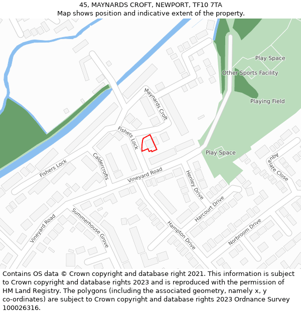 45, MAYNARDS CROFT, NEWPORT, TF10 7TA: Location map and indicative extent of plot