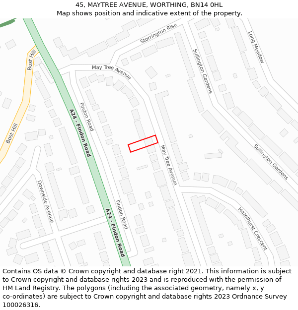 45, MAYTREE AVENUE, WORTHING, BN14 0HL: Location map and indicative extent of plot