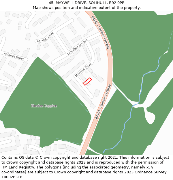 45, MAYWELL DRIVE, SOLIHULL, B92 0PR: Location map and indicative extent of plot