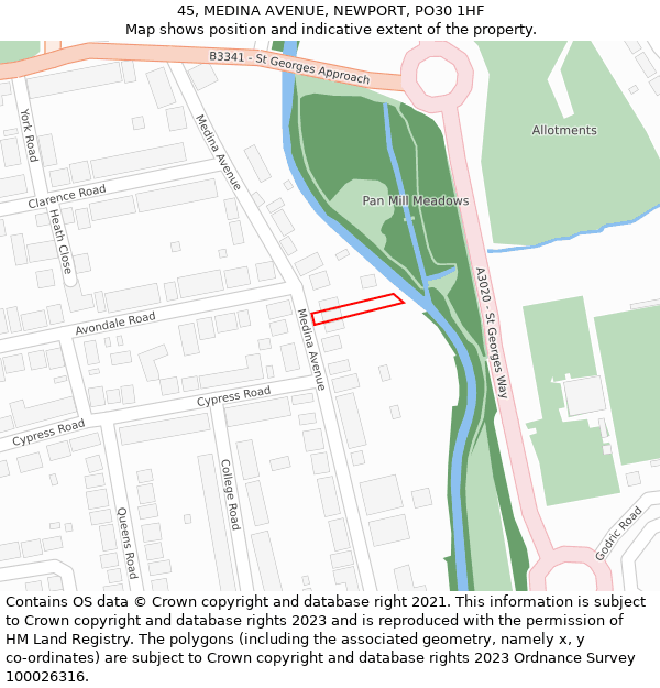 45, MEDINA AVENUE, NEWPORT, PO30 1HF: Location map and indicative extent of plot