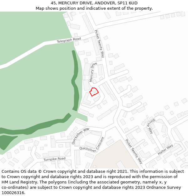 45, MERCURY DRIVE, ANDOVER, SP11 6UD: Location map and indicative extent of plot