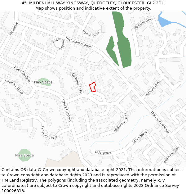 45, MILDENHALL WAY KINGSWAY, QUEDGELEY, GLOUCESTER, GL2 2DH: Location map and indicative extent of plot