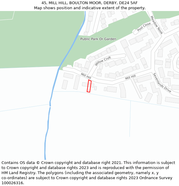 45, MILL HILL, BOULTON MOOR, DERBY, DE24 5AF: Location map and indicative extent of plot