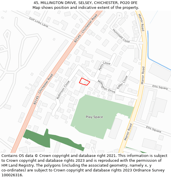45, MILLINGTON DRIVE, SELSEY, CHICHESTER, PO20 0FE: Location map and indicative extent of plot