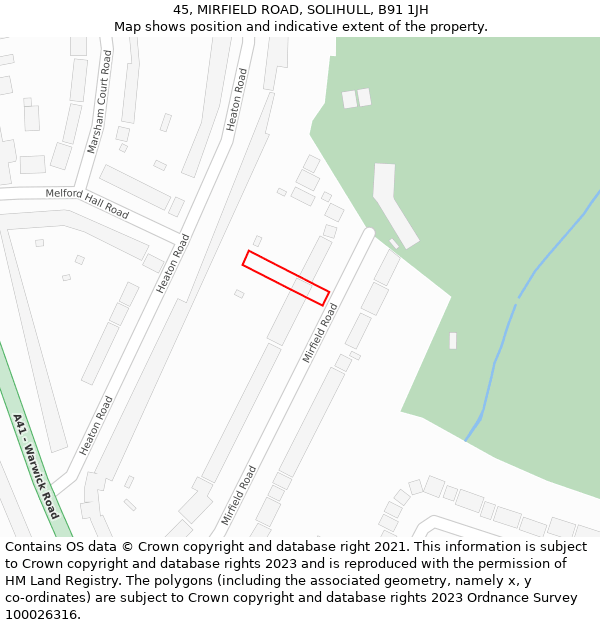 45, MIRFIELD ROAD, SOLIHULL, B91 1JH: Location map and indicative extent of plot