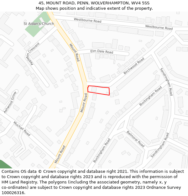 45, MOUNT ROAD, PENN, WOLVERHAMPTON, WV4 5SS: Location map and indicative extent of plot