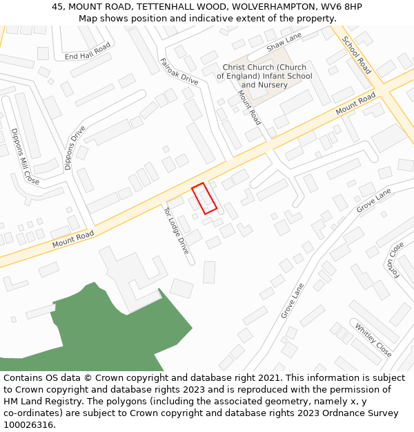 45, MOUNT ROAD, TETTENHALL WOOD, WOLVERHAMPTON, WV6 8HP: Location map and indicative extent of plot