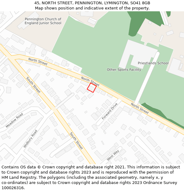 45, NORTH STREET, PENNINGTON, LYMINGTON, SO41 8GB: Location map and indicative extent of plot