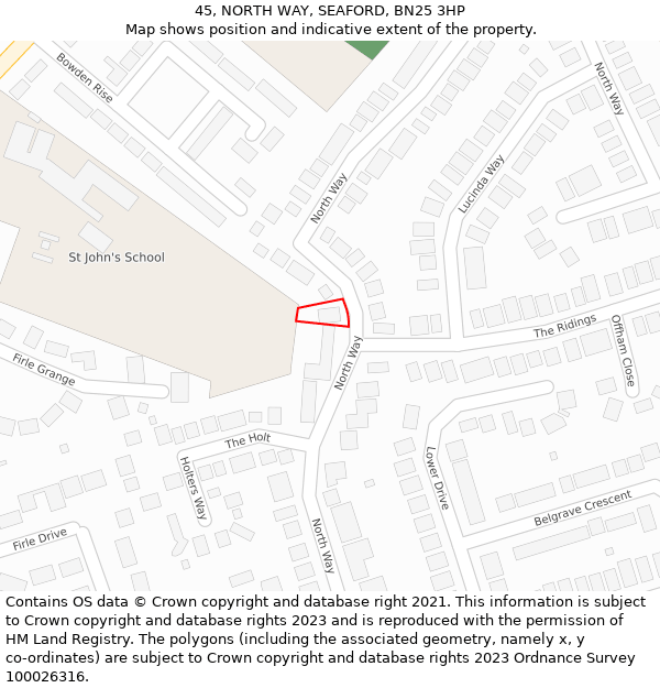 45, NORTH WAY, SEAFORD, BN25 3HP: Location map and indicative extent of plot