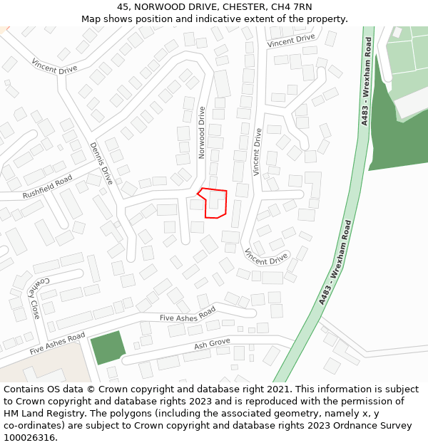 45, NORWOOD DRIVE, CHESTER, CH4 7RN: Location map and indicative extent of plot