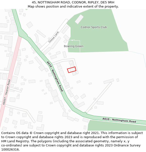 45, NOTTINGHAM ROAD, CODNOR, RIPLEY, DE5 9RH: Location map and indicative extent of plot