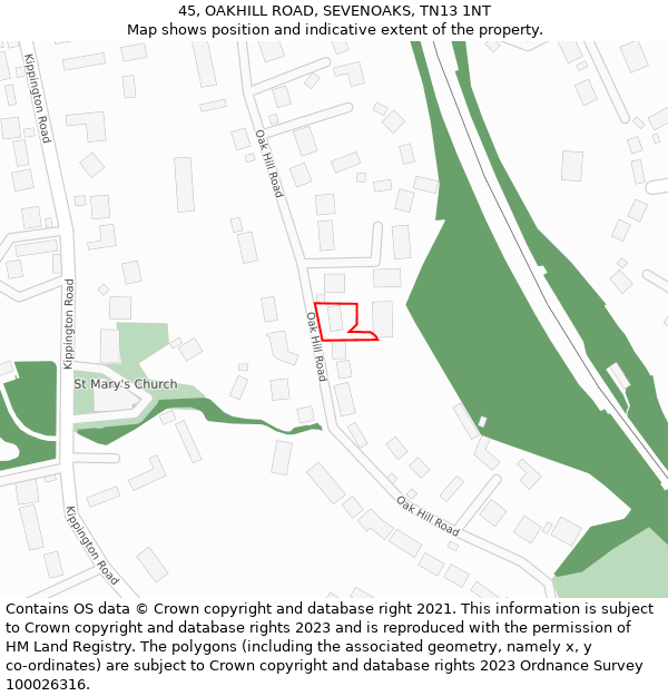 45, OAKHILL ROAD, SEVENOAKS, TN13 1NT: Location map and indicative extent of plot
