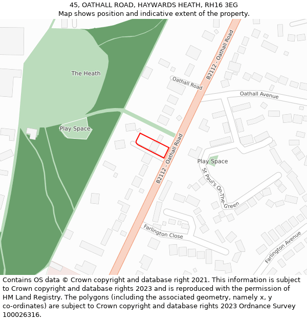 45, OATHALL ROAD, HAYWARDS HEATH, RH16 3EG: Location map and indicative extent of plot