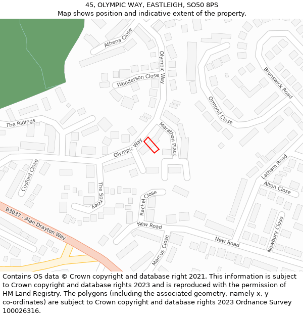 45, OLYMPIC WAY, EASTLEIGH, SO50 8PS: Location map and indicative extent of plot