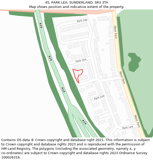 45, PARK LEA, SUNDERLAND, SR3 3TA: Location map and indicative extent of plot