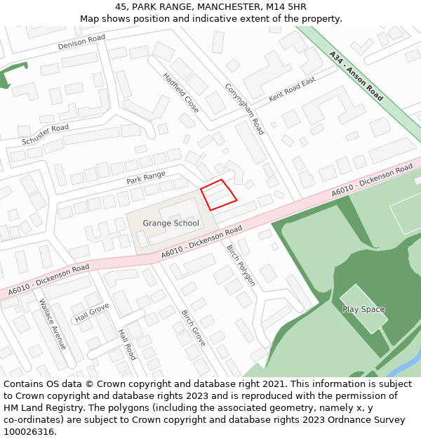 45, PARK RANGE, MANCHESTER, M14 5HR: Location map and indicative extent of plot