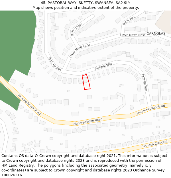 45, PASTORAL WAY, SKETTY, SWANSEA, SA2 9LY: Location map and indicative extent of plot