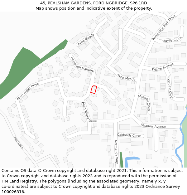 45, PEALSHAM GARDENS, FORDINGBRIDGE, SP6 1RD: Location map and indicative extent of plot