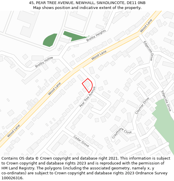 45, PEAR TREE AVENUE, NEWHALL, SWADLINCOTE, DE11 0NB: Location map and indicative extent of plot