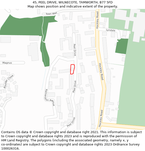 45, PEEL DRIVE, WILNECOTE, TAMWORTH, B77 5FD: Location map and indicative extent of plot