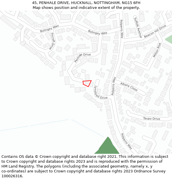 45, PENHALE DRIVE, HUCKNALL, NOTTINGHAM, NG15 6FH: Location map and indicative extent of plot