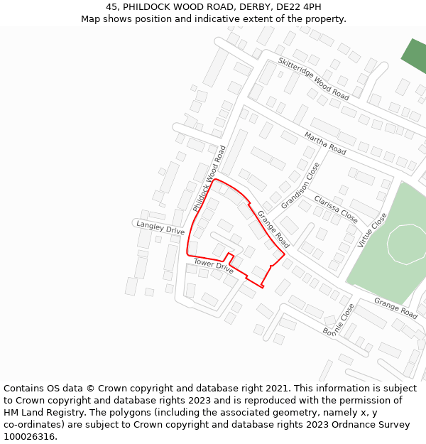 45, PHILDOCK WOOD ROAD, DERBY, DE22 4PH: Location map and indicative extent of plot