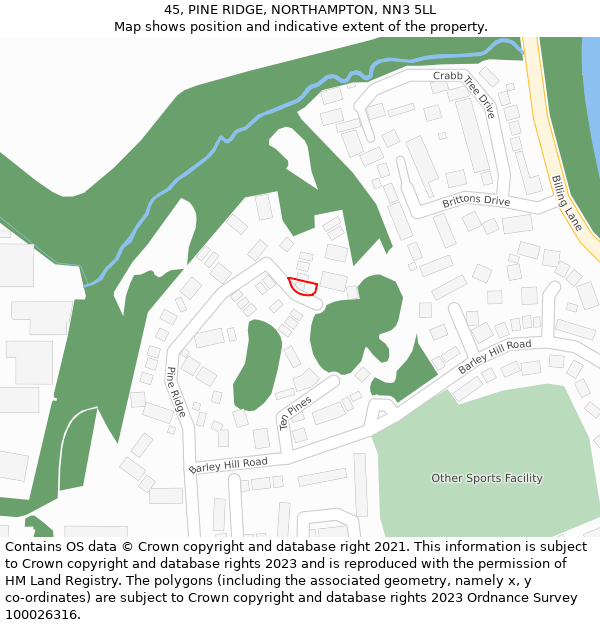 45, PINE RIDGE, NORTHAMPTON, NN3 5LL: Location map and indicative extent of plot