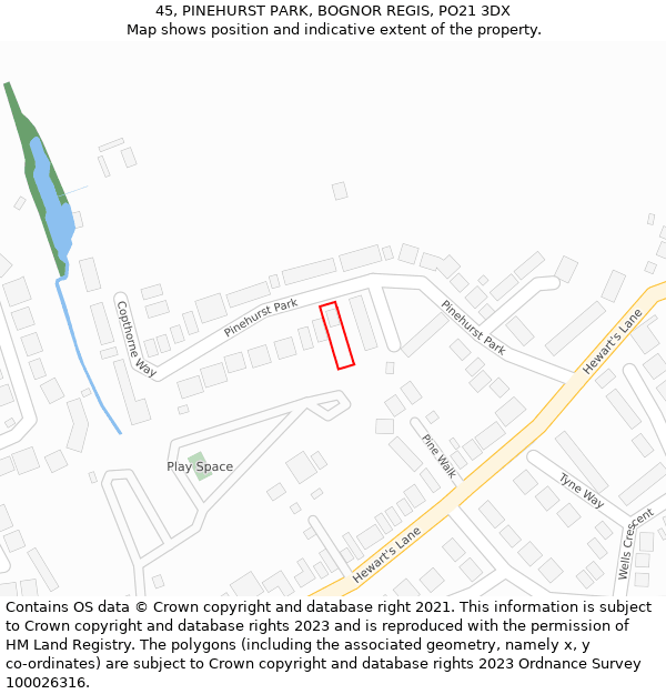 45, PINEHURST PARK, BOGNOR REGIS, PO21 3DX: Location map and indicative extent of plot