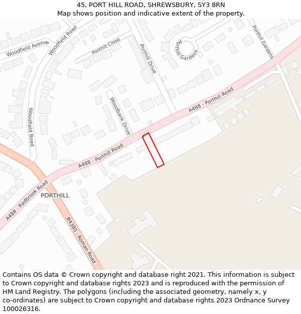 45, PORT HILL ROAD, SHREWSBURY, SY3 8RN: Location map and indicative extent of plot