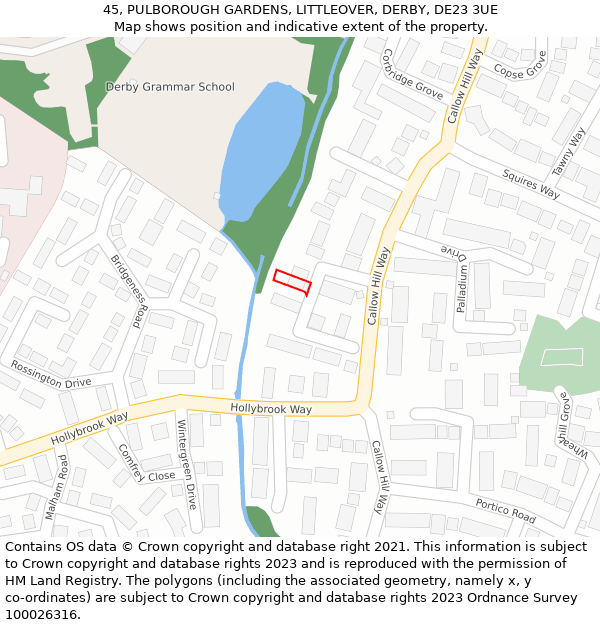 45, PULBOROUGH GARDENS, LITTLEOVER, DERBY, DE23 3UE: Location map and indicative extent of plot