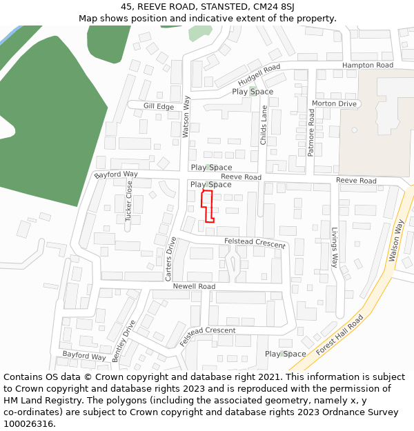 45, REEVE ROAD, STANSTED, CM24 8SJ: Location map and indicative extent of plot