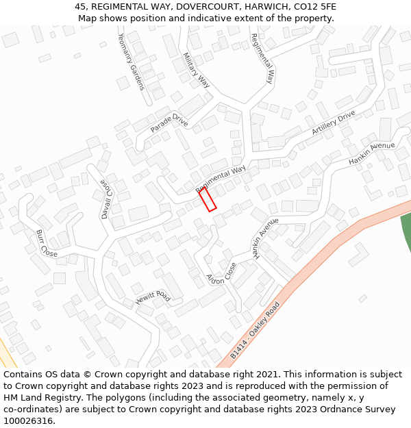 45, REGIMENTAL WAY, DOVERCOURT, HARWICH, CO12 5FE: Location map and indicative extent of plot