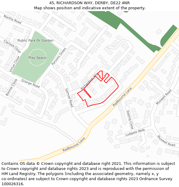 45, RICHARDSON WAY, DERBY, DE22 4NR: Location map and indicative extent of plot