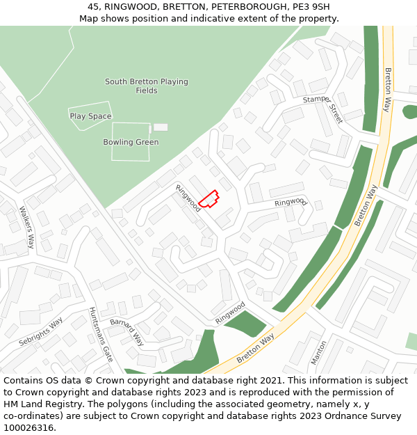 45, RINGWOOD, BRETTON, PETERBOROUGH, PE3 9SH: Location map and indicative extent of plot