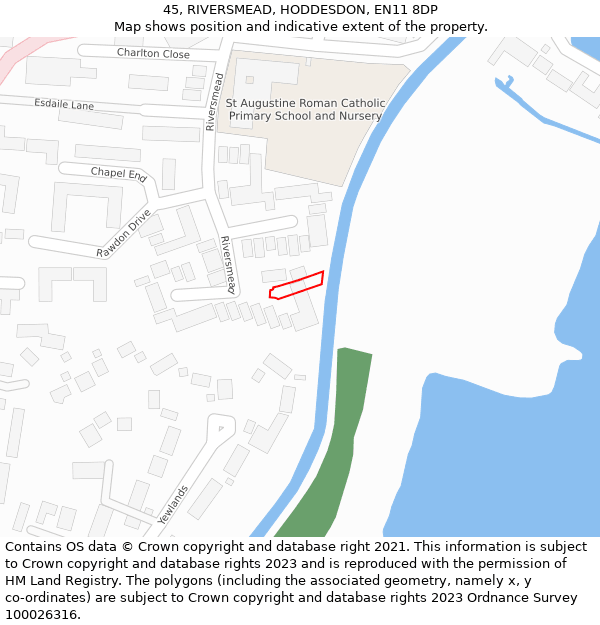 45, RIVERSMEAD, HODDESDON, EN11 8DP: Location map and indicative extent of plot