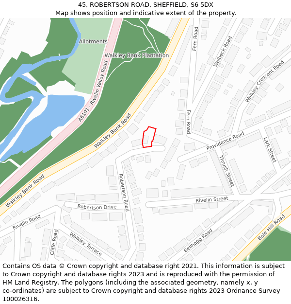 45, ROBERTSON ROAD, SHEFFIELD, S6 5DX: Location map and indicative extent of plot