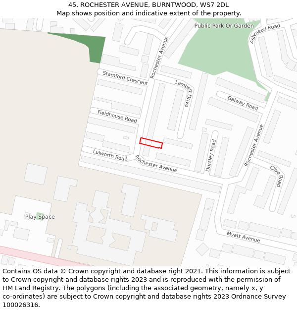 45, ROCHESTER AVENUE, BURNTWOOD, WS7 2DL: Location map and indicative extent of plot
