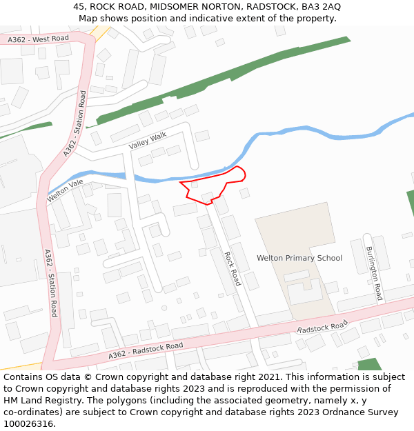 45, ROCK ROAD, MIDSOMER NORTON, RADSTOCK, BA3 2AQ: Location map and indicative extent of plot