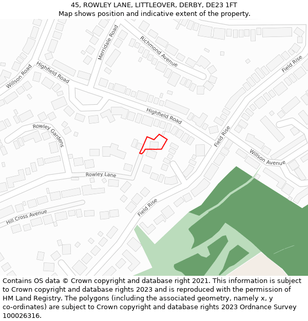 45, ROWLEY LANE, LITTLEOVER, DERBY, DE23 1FT: Location map and indicative extent of plot