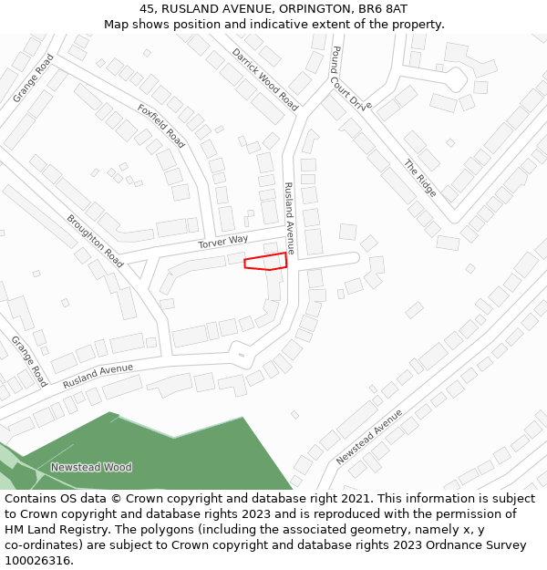 45, RUSLAND AVENUE, ORPINGTON, BR6 8AT: Location map and indicative extent of plot